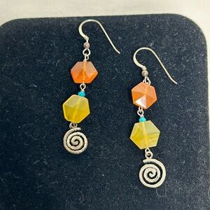Artisan Yellow & Orange Abstract Beaded Dangle Earrings